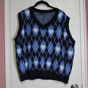 ZAFUL Plus Size Argyle Heart V Neck Vest Sweater - Blue 3xl